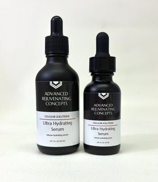 ARC Ultra Hydrating Serum in black bottles, featuring dropper tops for easy application.