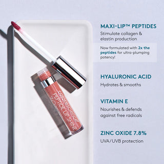 Colorescience Peptide Lip Shine SPF 30, hydrating lip gloss with peptides, vitamin E, and zinc oxide for UV protection.